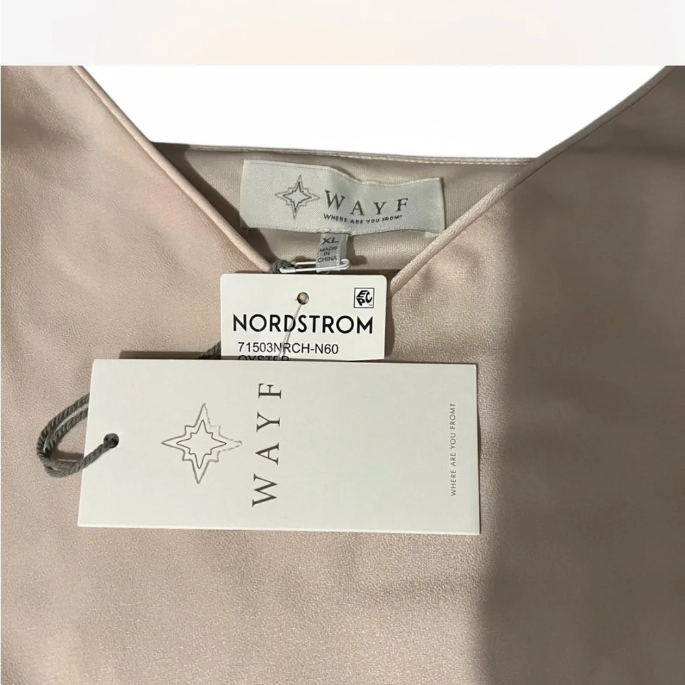WAYF Nordstrom NWT XL Satin Camisole Top Tank Blouse Champagne Blush Bow Straps - Picture 5 of 7